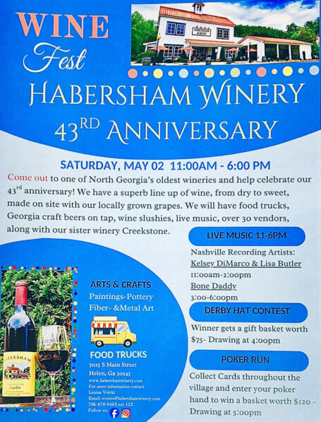 2026 WineFest Flyer. May 2, 2026 at Habersham Winery. 11 AM to 6 PM. Free Admission.