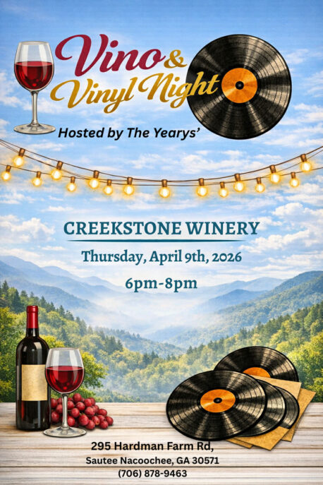 Vino & Vinyl Night Thursday, April 9, 2026 from 6-8 PM At Creekstone Winery